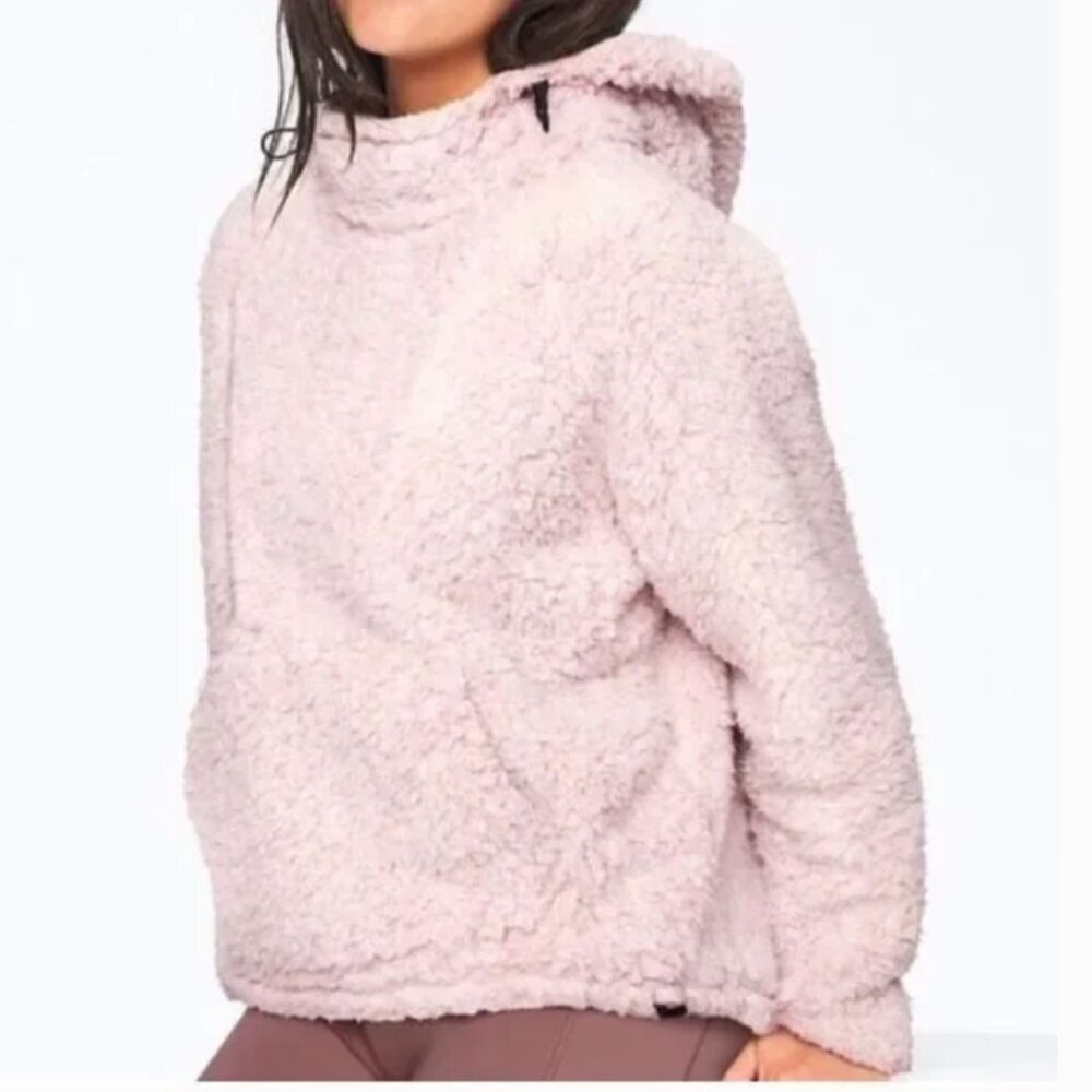 Victoria's Secret Pink Women's Size Xl Sherpa Hooded Pullover Sweatshirt Pink